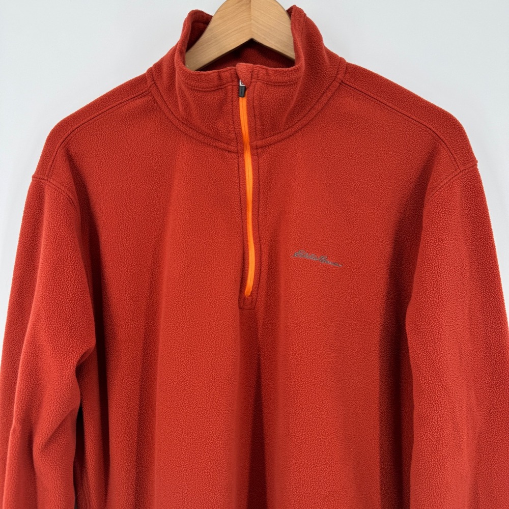 Eddie Bauer‎ Mens Large Fleece Pullover Sweatshirt Quarter Zip Polartec Orange